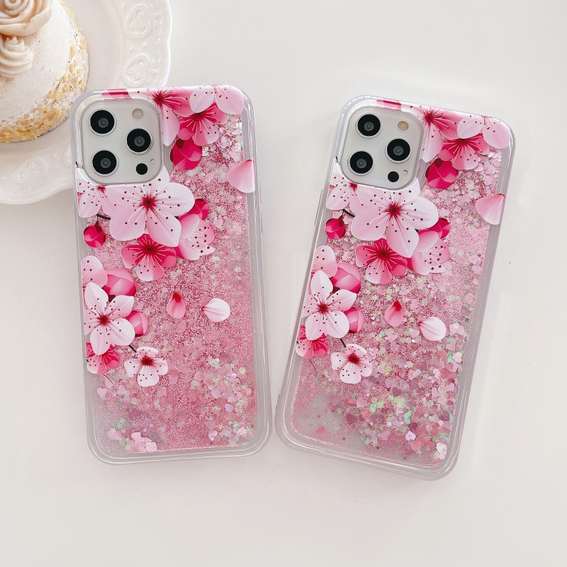 Fragance X - Glitter Liquid Pink Flower Case For