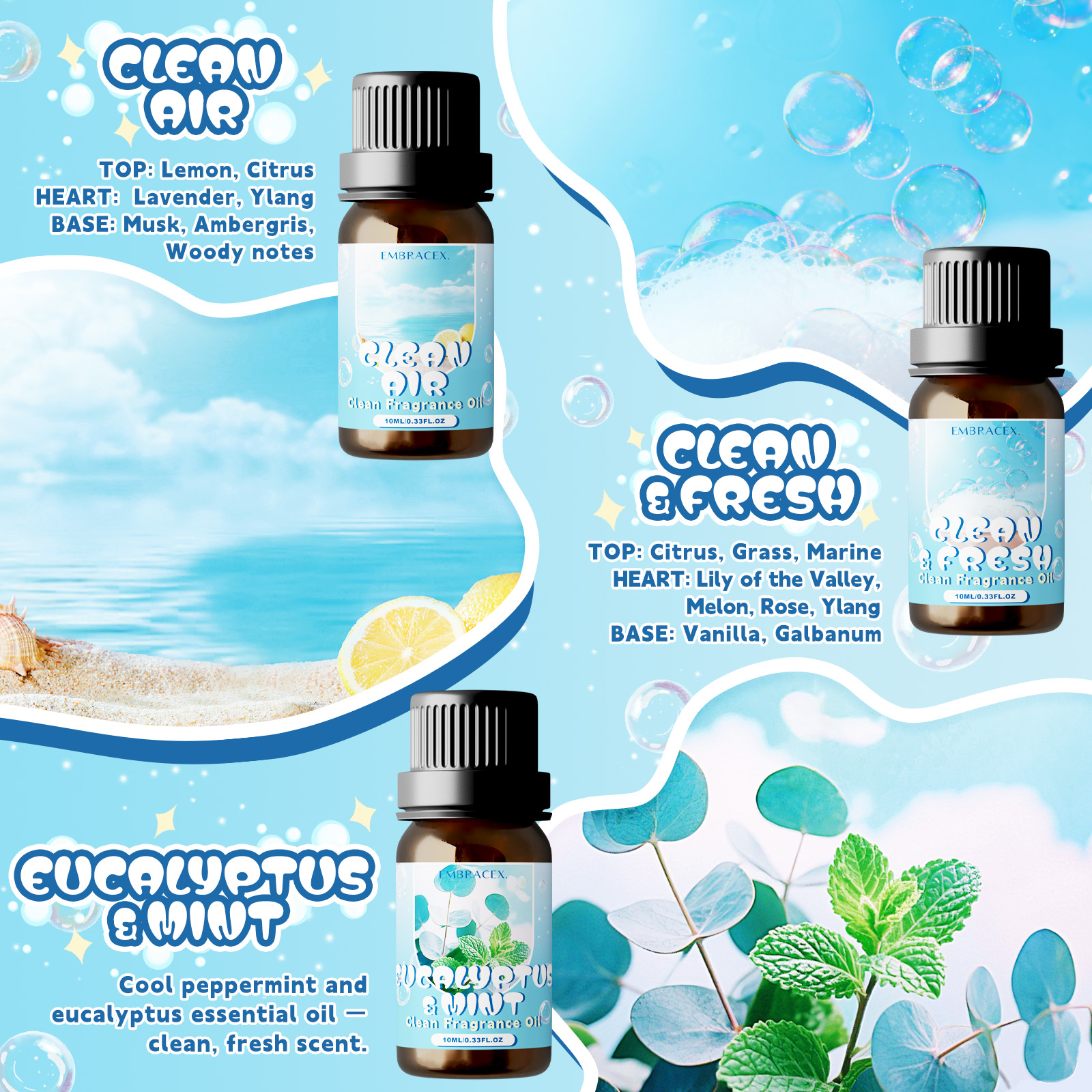 10ml Clean Air Essential Oil L - Perfume Fragrance Oils For Candles บทวิจารณ์และราคา